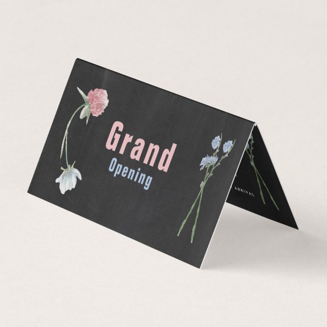 Wild Floral Chalkboard Grand Opening Ceremony Card (Front)