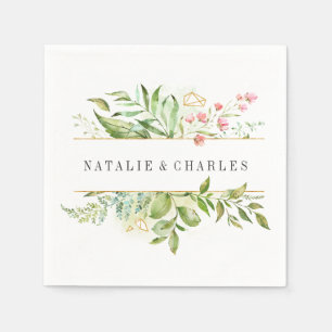Wild Floral Green Foliage Personalized Wedding Napkin