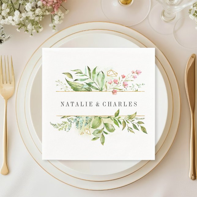 Wild Floral Green Foliage Personalized Wedding Napkin (Creator Uploaded)