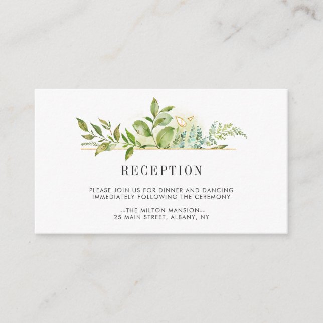 Wild Floral Green Foliage Wedding Reception Enclosure Card (Front)