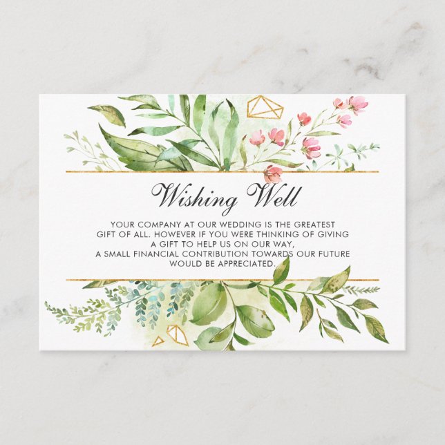 Wild Floral Green Foliage Wedding Wishing Well Enclosure Card (Front)