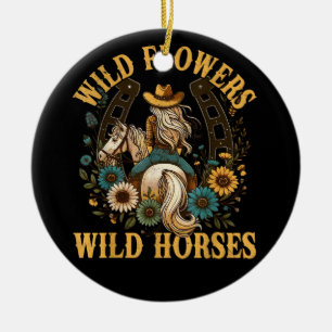 Wild Floral Horses 2026 Artistic Ceramic Ornament