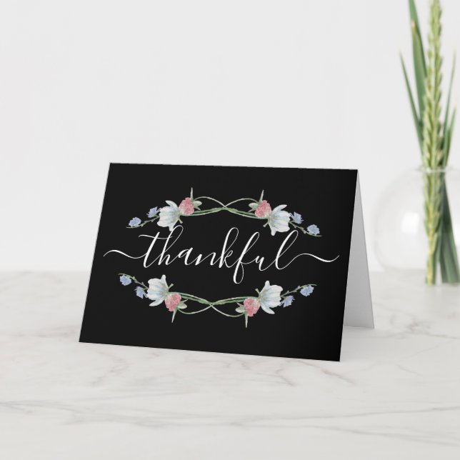 Wild Floral Wreath, Thanksgiving Card (Front)