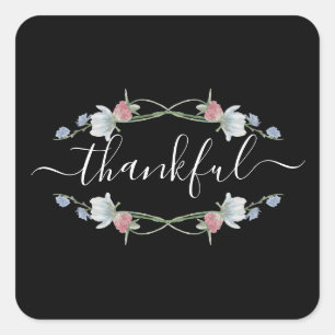 Wild Floral Wreath, Thanksgiving Square Sticker