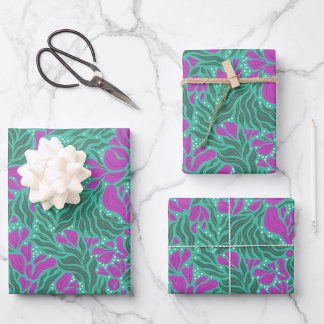Wild Florals Wrapping Paper - Purple and Teal