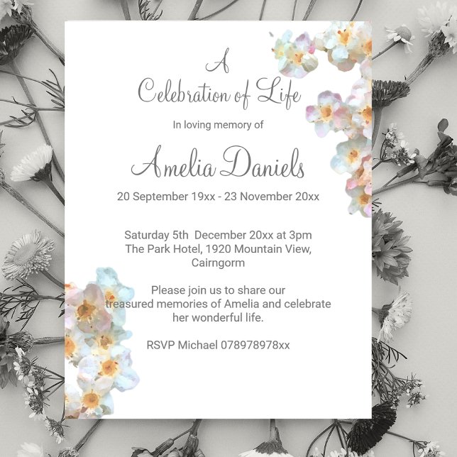 Wild Flower Blossom Celebration of Life Card (Pretty and feminine wildflower  celebration of life cards.)