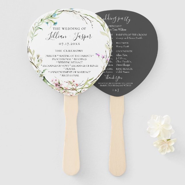 Wild Flower Botanical Wedding Program Hand Fans (Front and Back)