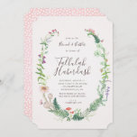 Wild Flower Brunch and Bubbly Invitation<br><div class="desc">Nature-inspired invitation with a frame made up of ferns, wildflowers, berries, and woodland greenery. The beautifully hand painted frame surrounds the text announcing your Brunch and Bubbles Bubbly Shower. A simple design, delicately rendered in beautiful natural colours of green, pink, red, purple, blue, and brown. White dots on a pink...</div>