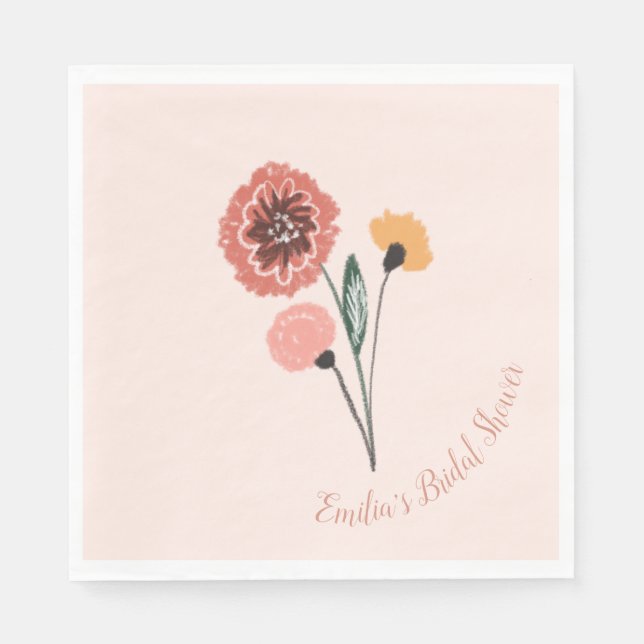 Wild Flower Bunch Floral Art Bridal Shower  Napkin (Front)
