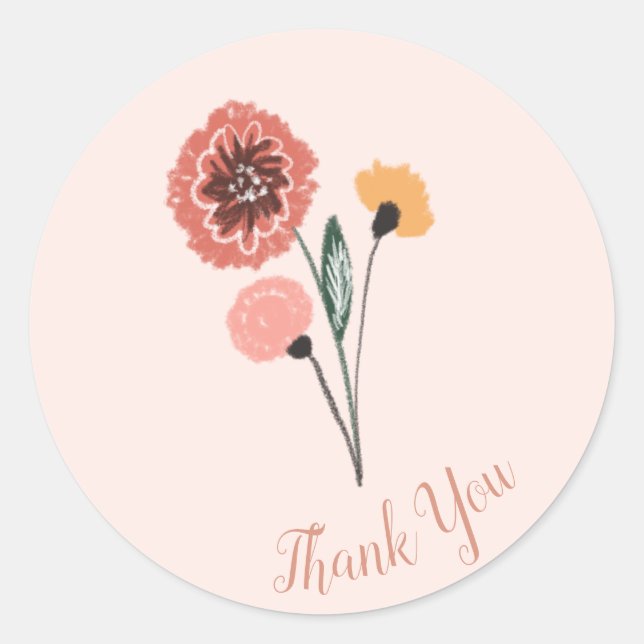 Wild Flower Bunch Floral Art Thank You Classic Round Sticker (Front)