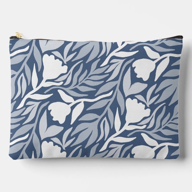 Wild Flower Cascade White & Blue Accessory Pouch (Front)