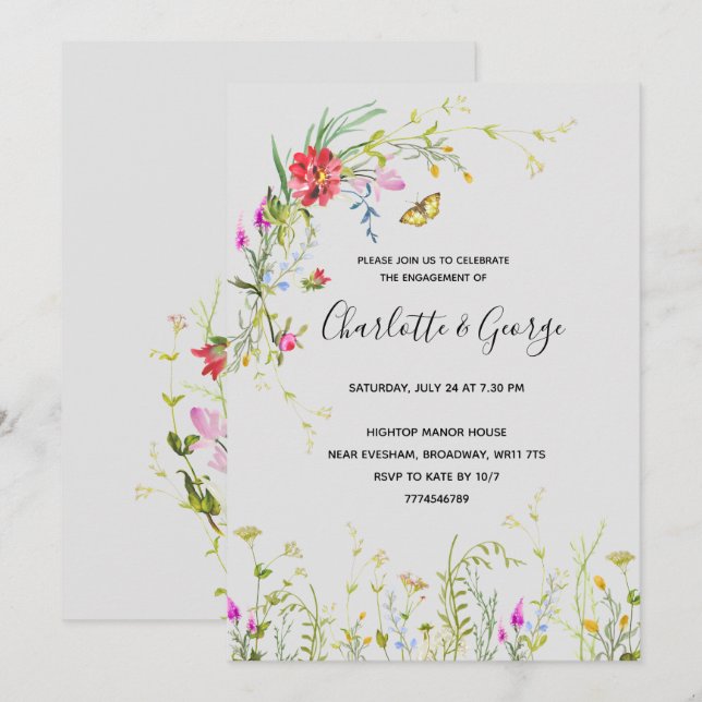 Wild flower Engagement Party Invitation (Front/Back)