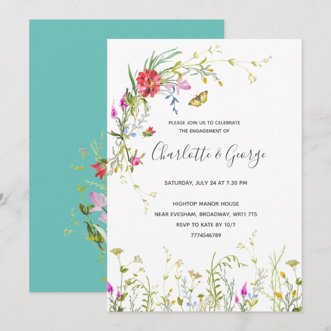 Wild flower Engagement Party Invitation (Front/Back)