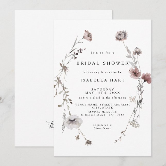 Wild Flower Fall Wreath Bridal Shower Invitation (Front/Back)