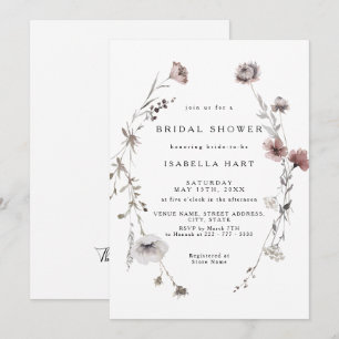 Wild Flower Fall Wreath Bridal Shower Invitation