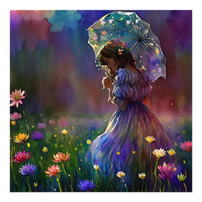 *~  Wild Flower Field AP56 parasol Girl Photo Print (Front)