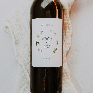  Wild flower floral elegant party decor wedding Wine Label