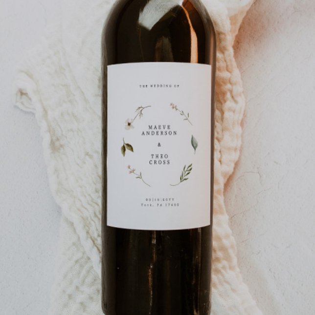  Wild flower floral elegant party decor wedding Wine Label (Creator Uploaded)