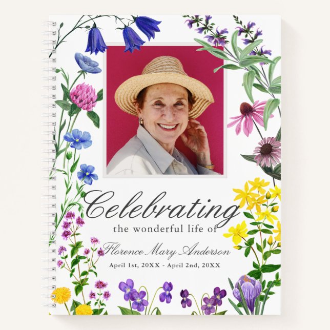 Wild Flower Floral Memorial Funeral Guest Book (Front)