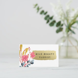 Wild Flower & Gold Look Brushstroke Business Card