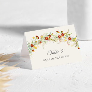 Wild Flower Marigold Foliage Wedding Place Card