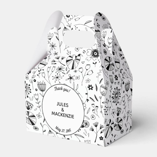 Wild Flower Monochrome Modern Favor Box (Front Side)