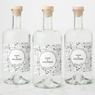 Wild Flower Monochrome Modern Liquor Bottle Label