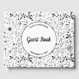 Wild Flower Monochrome Modern Wedding Guest Book