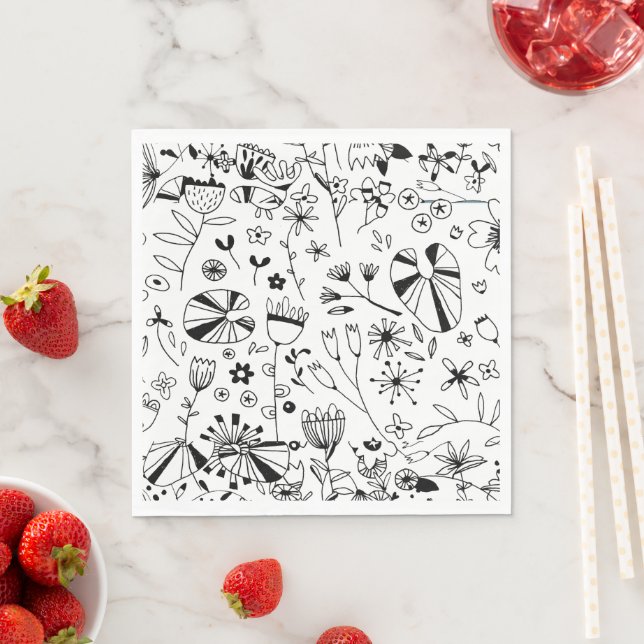 Wild Flower Monochrome Napkin (Insitu)