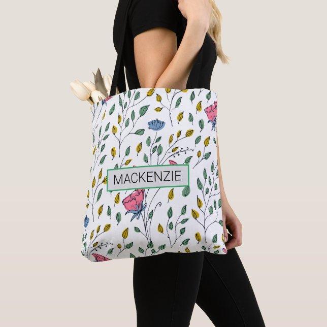 Wild Flower Pattern-Colourful Wild Flower-Floral Tote Bag (Close Up)
