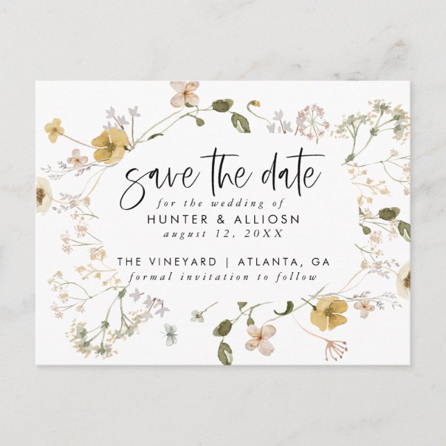 Wild Flower Save the Date Flyer Postcard (Front)