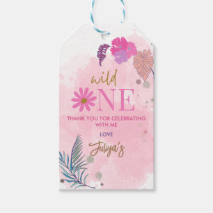 Wild flower tropical leaf baby girl 1st Birthday   Gift Tags
