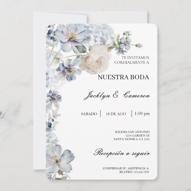 Wild flower water colour Spanish Wedding Invitatio Invitation (Front)