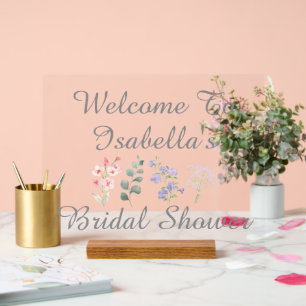 Wild Flower Watercolor Boho Bridal Shower Acrylic Sign