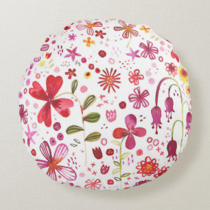 Wild Flower Watercolor Round Pillow