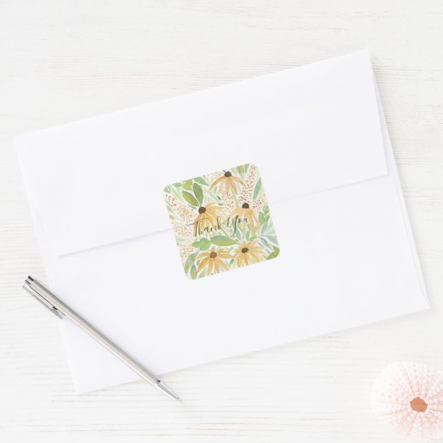 Wild Flower Watercolor Sunflower Square Sticker (Envelope)