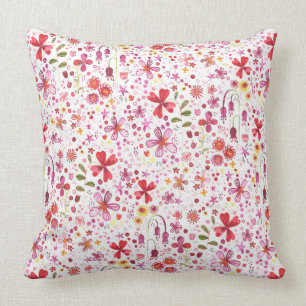 Wild Flower Watercolor Throw Pillow