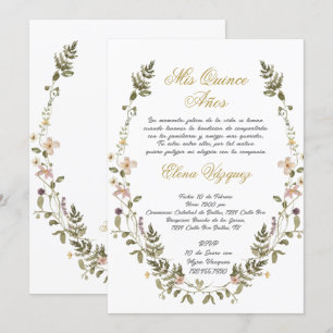 Wild flower wreath Quinceañera invitation