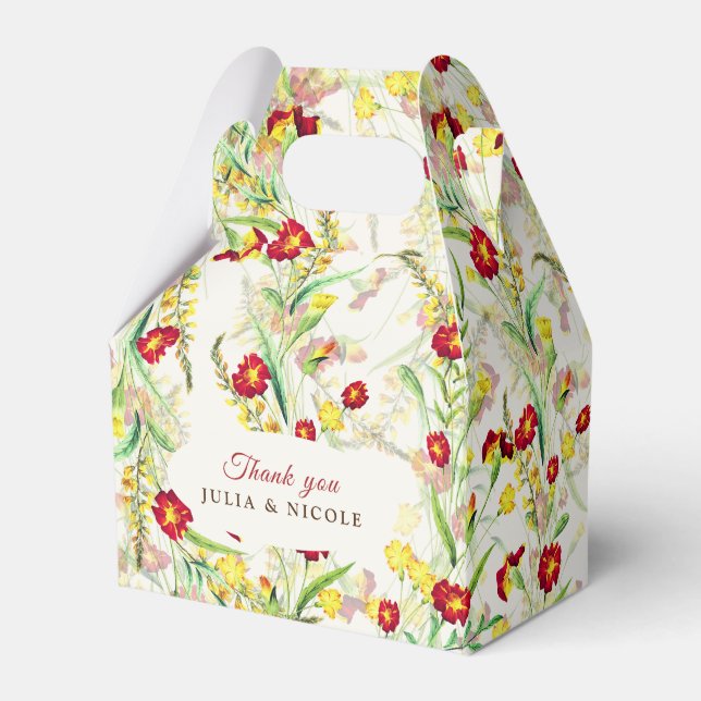 Wild Flower Yellow Marigold Foliage Wedding Favor Box (Front Side)