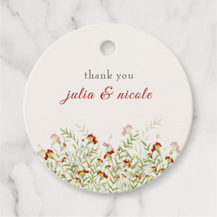 Wild Flower Yellow Marigold Foliage Wedding Favour Tags
