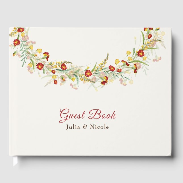 Wild Flower Yellow Marigold Foliage Wedding Guest Book (Front)