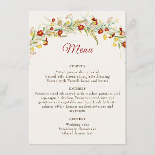 Wild Flower Yellow Marigold Foliage Wedding Menu