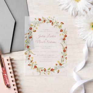 Wild Flower Yellow Marigold Foliage Wedding Vellum Invitations