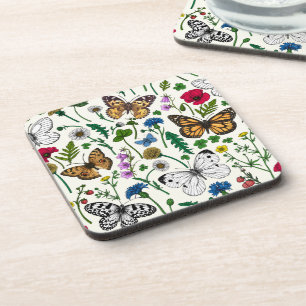 Wild flowers and butterflies coaster