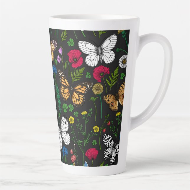 Wild flowers and butterflies on black latte mug (Right)