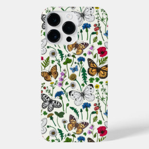 Wild flowers and butterflies on white iPhone 14 pro max case