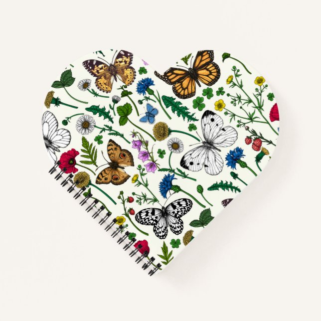 Wild flowers and butterflies on white notebook (Front)