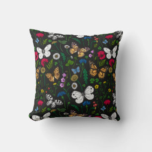 Wild flowers and butterflies throw pillow
