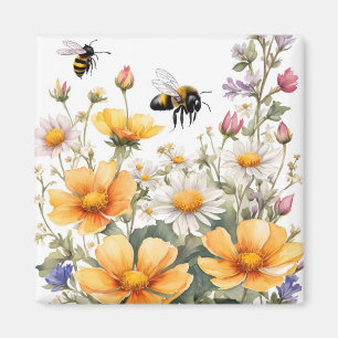 Wild Flowers and Honey Bees Watercolor Magnet