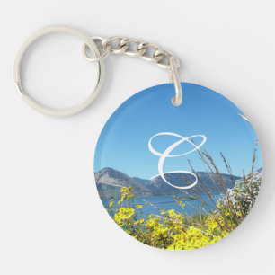 wild flowers and lake monogram keychain